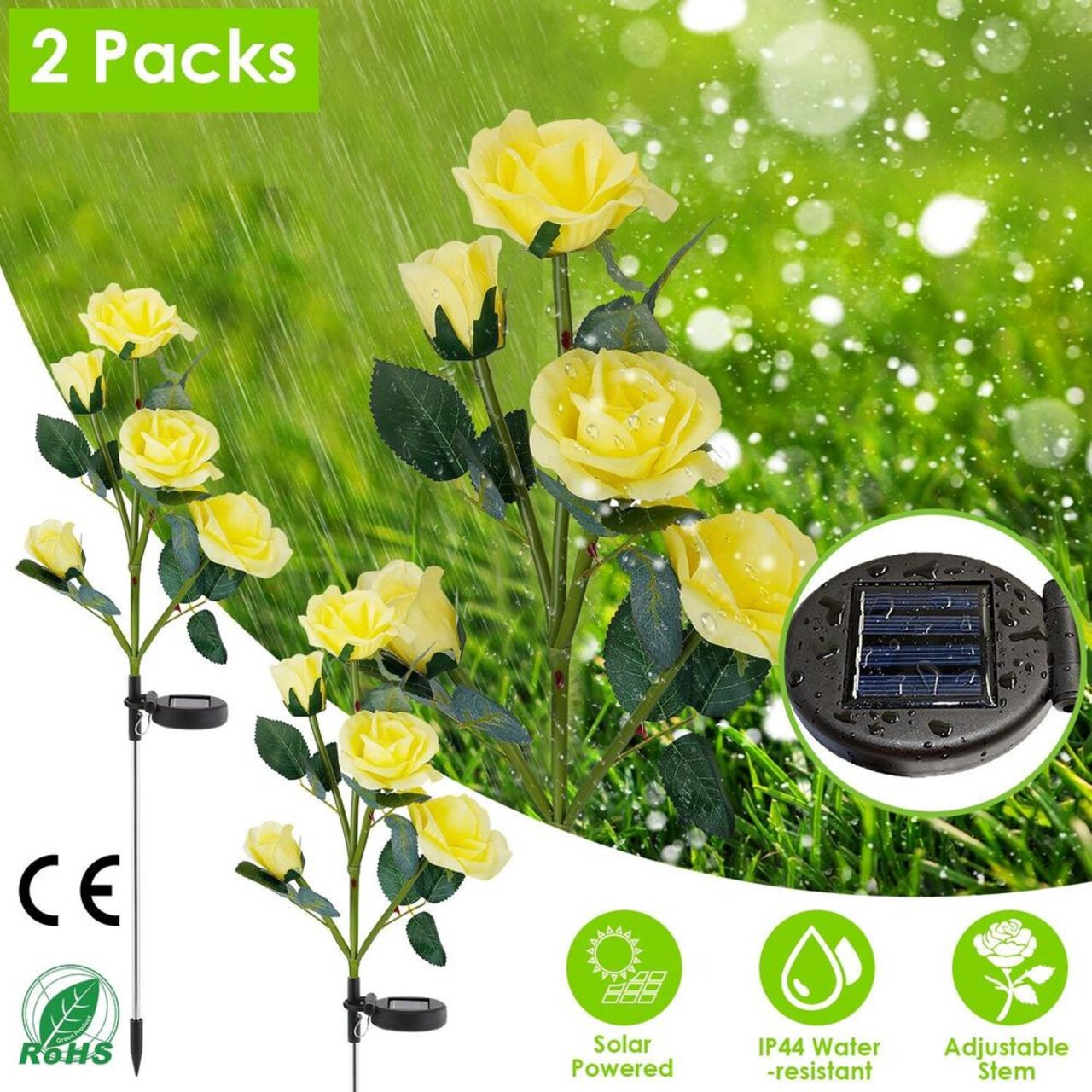 Edge Collections - Lifelike Solar Rose Pathway Lights - 2 Piece